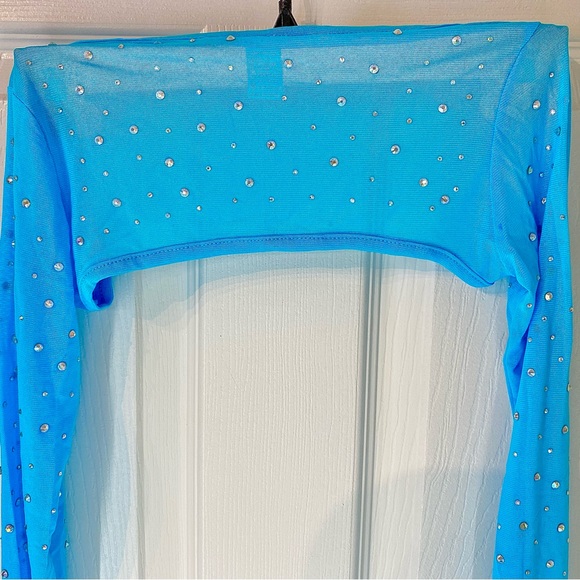Blue Turquoise Rhinestone Crop Top Sleeves - Picture 5 of 7